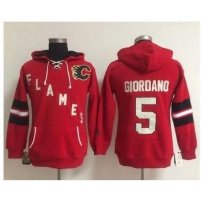 Women Calgary Flames 5 Mark Giordano Red Old Time Heidi NHL Hoodie