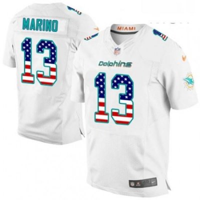 Mens Nike Miami Dolphins 13 Dan Marino Elite White Road USA Flag Fashion NFL Jersey