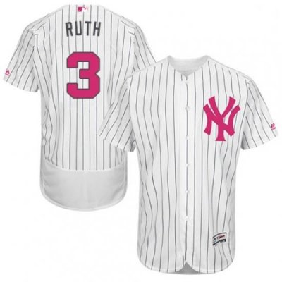 Mens Majestic NeW York Yankees 3 Babe Ruth Authentic White 2016 Mothers Day Fashion Flex Base MLB Jersey