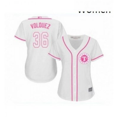 Womens Texas Rangers 36 Edinson Volquez Replica White Fashion Cool Base Baseball Jersey