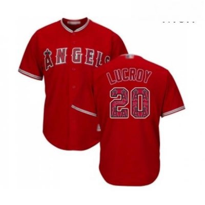 Mens Los Angeles Angels of Anaheim 20 Jonathan Lucroy Authentic Red Team Logo Fashion Cool Base Baseball Jersey