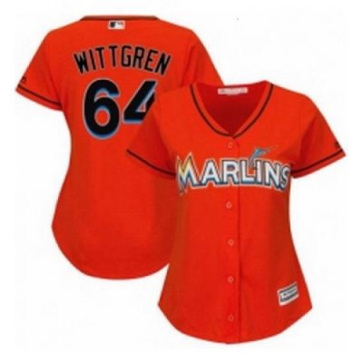 Womens Majestic Miami Marlins 64 Nick Wittgren Authentic Orange Alternate 1 Cool Base MLB Jersey