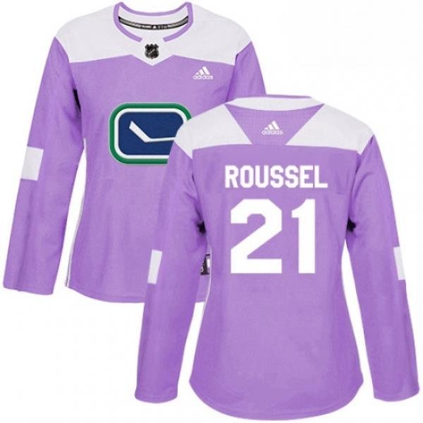 Womens Adidas Vancouver Canucks 21 Antoine Roussel Authentic Purple Fights Cancer Practice NHL Jersey