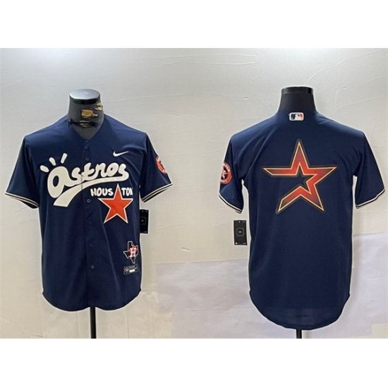 Men Houston Astros Navy Team Big Logo Cactus Jack Style Vapor Premier Limited Stitched Baseball Jersey 1