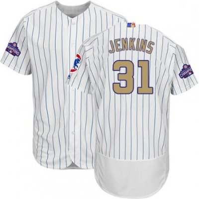 Mens Majestic Chicago Cubs 31 Fergie Jenkins Authentic White 2017 Gold Program Flex Base MLB Jersey