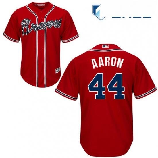 Youth Majestic Atlanta Braves 44 Hank Aaron Authentic Red Alternate Cool Base MLB Jersey