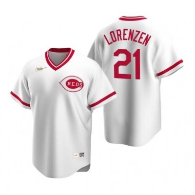 Mens Nike Cincinnati Reds 21 Michael Lorenzen White CooperstoWn Collection Home Stitched Baseball Jerse