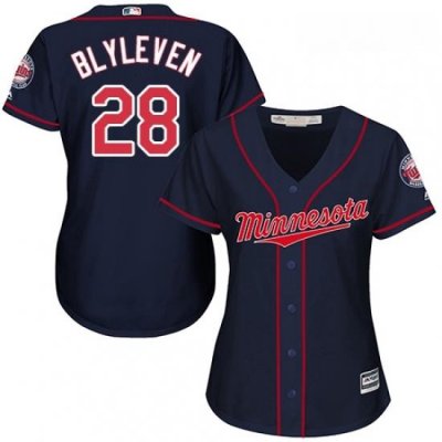 Womens Majestic Minnesota Twins 28 Bert Blyleven Replica Navy Blue Alternate Road Cool Base MLB Jersey