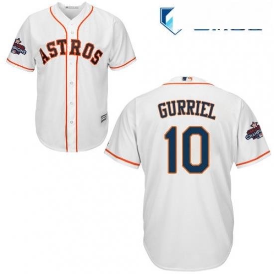 Mens Majestic Houston Astros 10 Yuli Gurriel Replica White Home 2017 World Series Champions Cool Base MLB Jersey