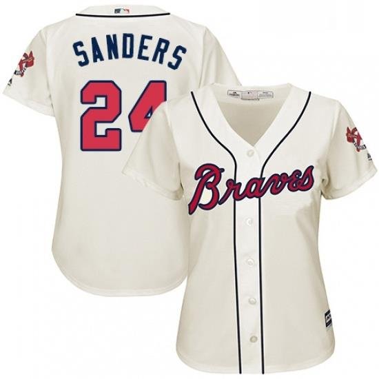 Womens Majestic Atlanta Braves 24 Deion Sanders Replica Cream Alternate 2 Cool Base MLB Jersey