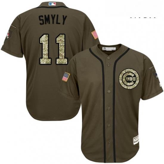 Mens Majestic Chicago Cubs 11 Drew Smyly Replica Green Salute to Service MLB Jersey