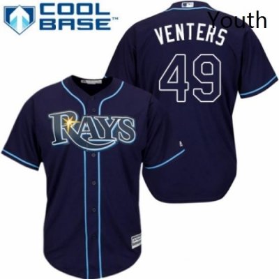 Youth Majestic Tampa Bay Rays 49 Jonny Venters Authentic Navy Blue Alternate Cool Base MLB Jersey