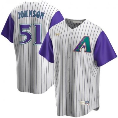 Men Arizona Diamondbacks 51 Randy Johnson Nike Alternate CooperstoWn Collection Player MLB Jersey Cream Purple