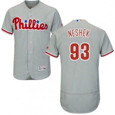 Mens Majestic Philadelphia Phillies 93 Pat Neshek Grey Road Flex Base Authentic Collection MLB Jersey