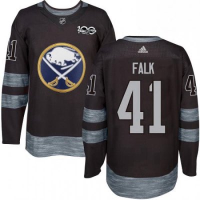 Mens Adidas Buffalo Sabres 41 Justin Falk Premier Black 1917 2017 100th Anniversary NHL Jersey