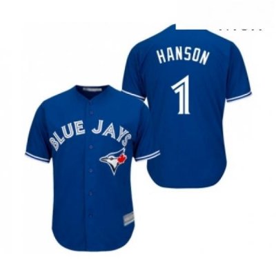 Mens Toronto Blue Jays 1 Alen Hanson Replica Blue Alternate Baseball Jersey