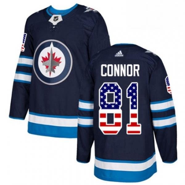 Youth Adidas Winnipeg Jets 81 Kyle Connor Authentic Navy Blue USA Flag Fashion NHL Jersey