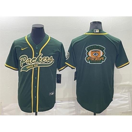 Men Green Bay Packers Green Team Big Logo With Patch Cool Base Stitched Baseball Jersey