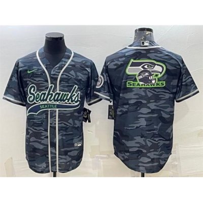 Men Seattle Seahawks Grey Camo Team Big Logo With Patch Cool Base Stitched Baseball Jersey