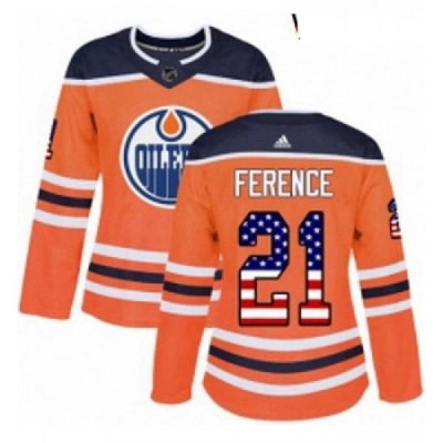 Womens Adidas Edmonton Oilers 21 Andrew Ference Authentic Orange USA Flag Fashion NHL Jersey