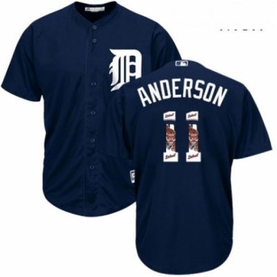 Mens Majestic Detroit Tigers 11 Sparky Anderson Authentic Navy Blue Team Logo Fashion Cool Base MLB Jersey