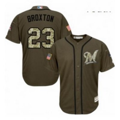 Youth Majestic Milwaukee Brewers 23 Keon Broxton Authentic Green Salute to Service MLB Jersey