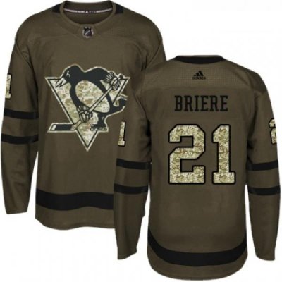 Youth Adidas Pittsburgh Penguins 21 Michel Briere Authentic Green Salute to Service NHL Jersey