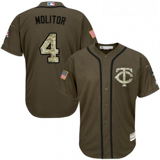 Youth Majestic Minnesota Twins 4 Paul Molitor Replica Green Salute to Service MLB Jersey