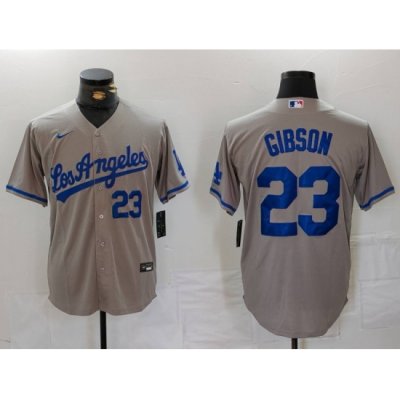 Men Los Angeles Dodgers 23 Kirk Gibson Grey Cool Base Stitched Baseball Jersey 2