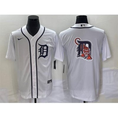 Men Detroit Tigers White Team Big Logo Cool Base Stitched Jersey