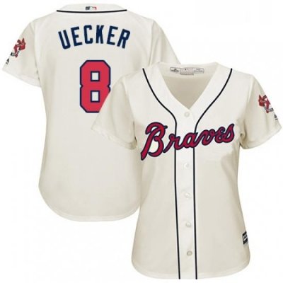 Womens Majestic Atlanta Braves 8 Bob Uecker Replica Cream Alternate 2 Cool Base MLB Jersey