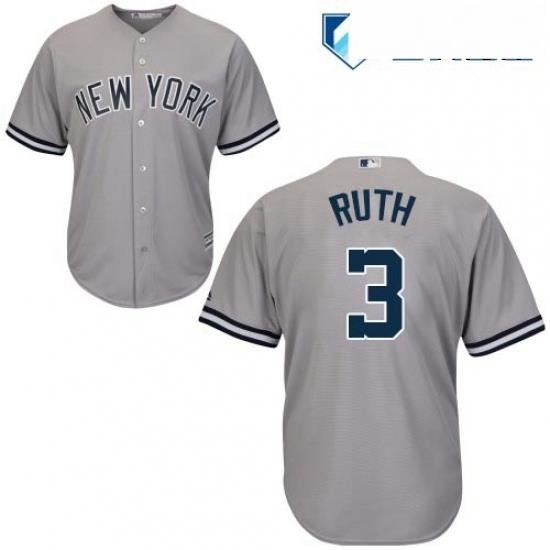 Mens Majestic New York Yankees 3 Babe Ruth Replica Grey Road MLB Jersey