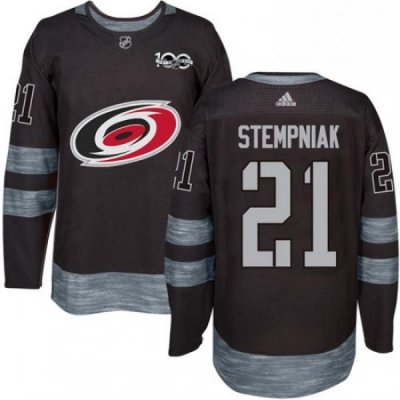 Mens Adidas Carolina Hurricanes 21 Lee Stempniak Authentic Black 1917 2017 100th Anniversary NHL Jersey