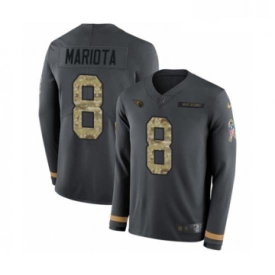 Youth Nike Tennessee Titans 8 Marcus Mariota Limited Black Salute to Service Therma Long Sleeve NFL Jersey