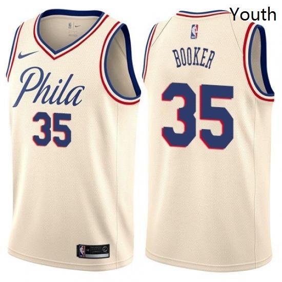 Youth Nike Philadelphia 76ers 35 Trevor Booker Swingman Cream NBA Jersey City Edition