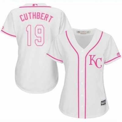 Womens Majestic Kansas City Royals 19 Cheslor Cuthbert Authentic White Fashion Cool Base MLB Jersey