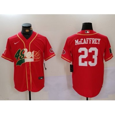 Men San Francisco 49ers 23 Christian McCaffrey Red With Patch Cool Base Stitched Baseball Jersey 2