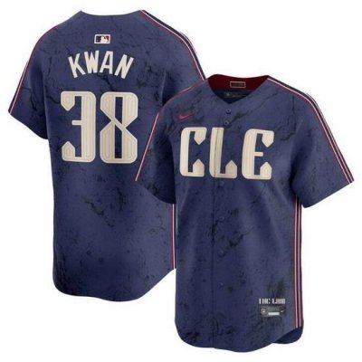 Men Cleveland Guardians 38 Steven KWan Navy 2024 City Connect Limited Stitched Baseball Jersey