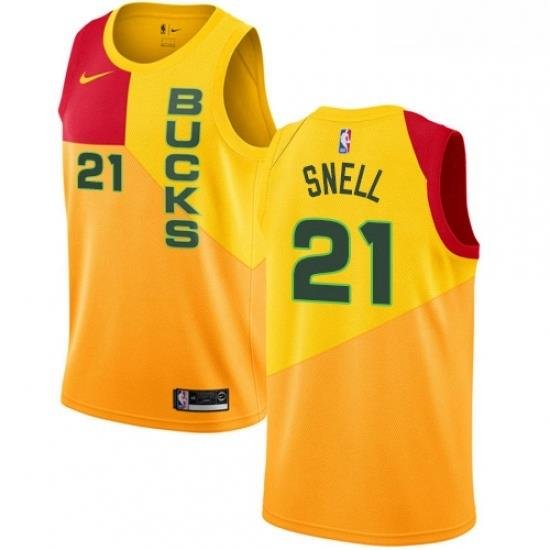 Mens Nike Milwaukee Bucks 21 Tony Snell Swingman Yellow NBA Jersey City Edition