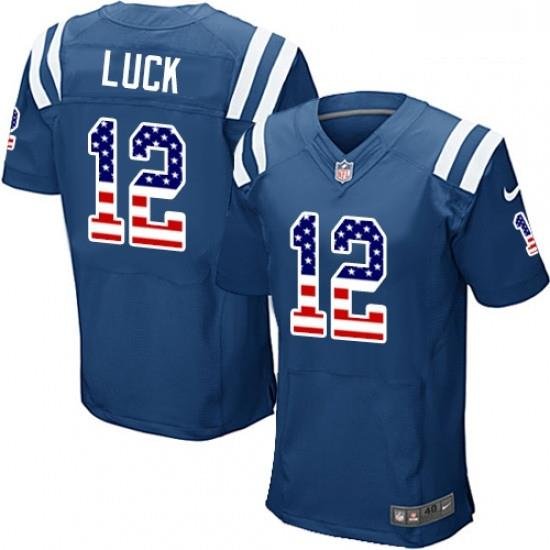 Men Nike Indianapolis Colts 12 AndreW Luck Elite Royal Blue Home USA Flag Fashion NFL Jersey