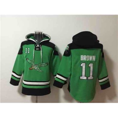 Men Philadelphia Eagles 11 A  J  Brown Green Ageless Must Have Lace Up Pullover Hoodie