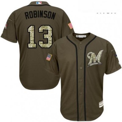 Mens Majestic Milwaukee Brewers 13 Glenn Robinson Replica Green Salute to Service MLB Jersey