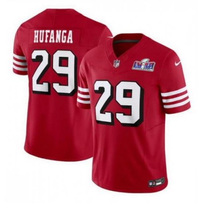 Men San Francisco 49ers 29 Talanoa Hufanga New Red 2023 F U S E  Stitched Football 2024 Super Bowl LVIII Jersey