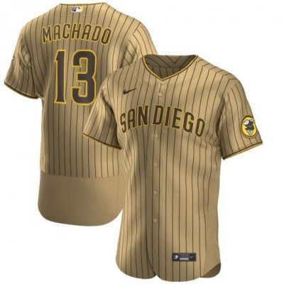 Men Nike San Diego Padres 13 Manny Machado Men Nike Tan BroWn Flex Base Alternate Player Jersey