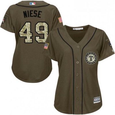 Womens Majestic Texas Rangers 49 Jon Niese Replica Green Salute to Service MLB Jersey