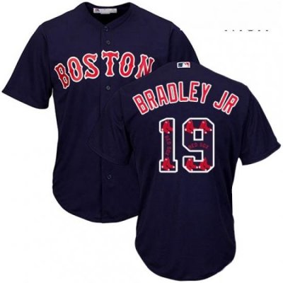 Mens Majestic Boston Red Sox 19 Jackie Bradley Jr Authentic Navy Blue Team Logo Fashion Cool Base MLB Jersey