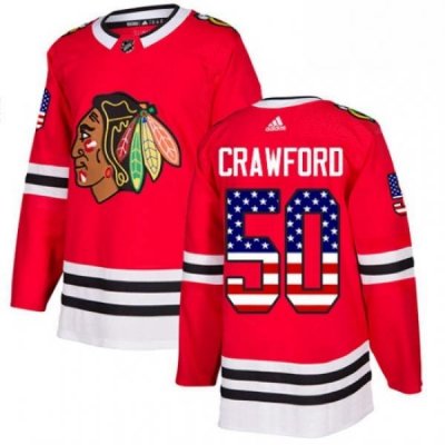 Mens Adidas Chicago Blackhawks 50 Corey Crawford Authentic Red USA Flag Fashion NHL Jersey