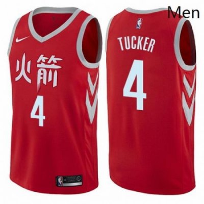 Mens Nike Houston Rockets 4 PJ Tucker Swingman Red NBA Jersey City Edition