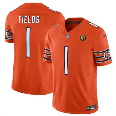 Men Chicago Bears 1 Justin Fields Orange 2023 F U S E  With John Madden Patch Vapor Limited Stitched Football Jersey