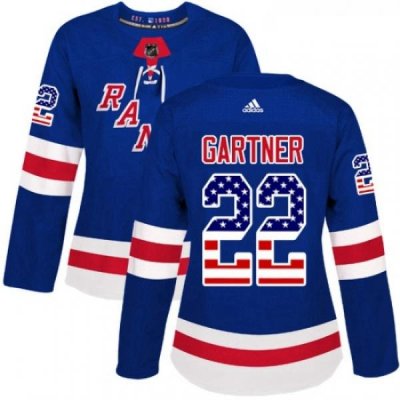 Womens Adidas New York Rangers 22 Mike Gartner Authentic Royal Blue USA Flag Fashion NHL Jersey